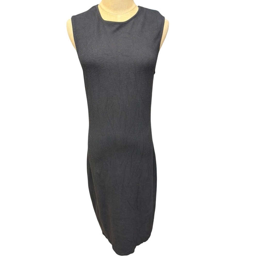 "Vince" Womens Black Ribbed Knit Sleeveless Midi Sheath Dress M Zip‎ Back Flaws
